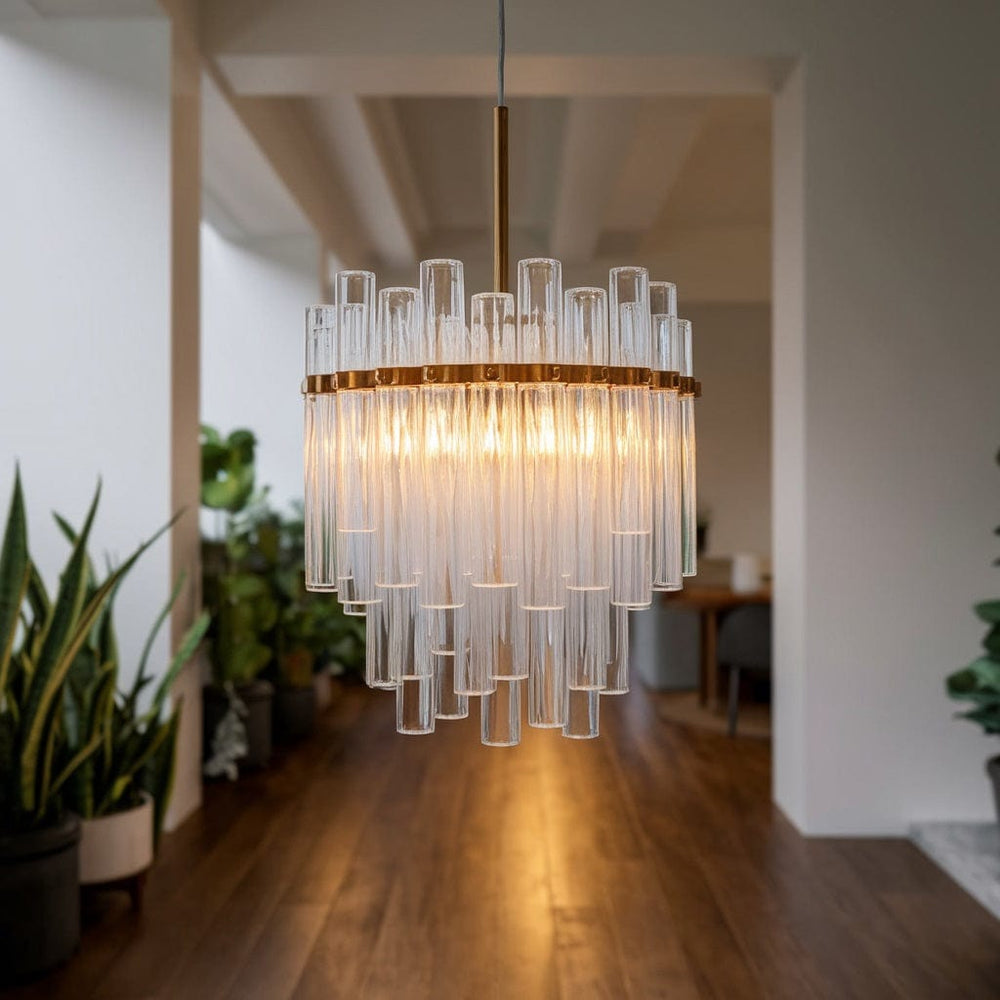 Chandelier installed in a stairwell