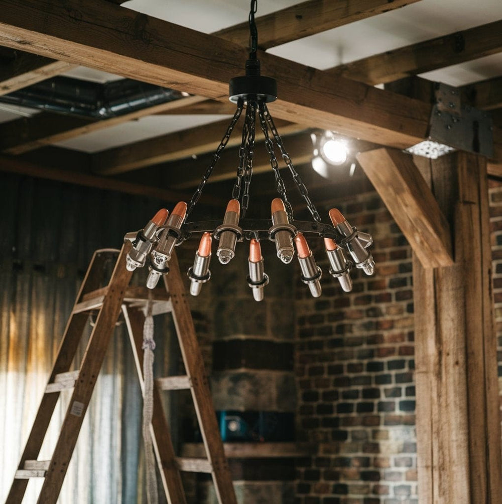 Modern chandelier lighting a living space