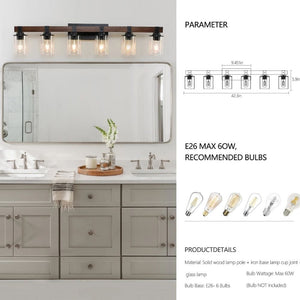 6-Light Rustic Bathroom Light Fixture Modern Chandelier