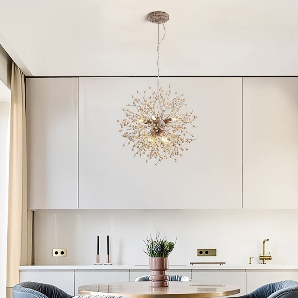 8-Light Wood Sputnik Chandelier | Modern Chandelier