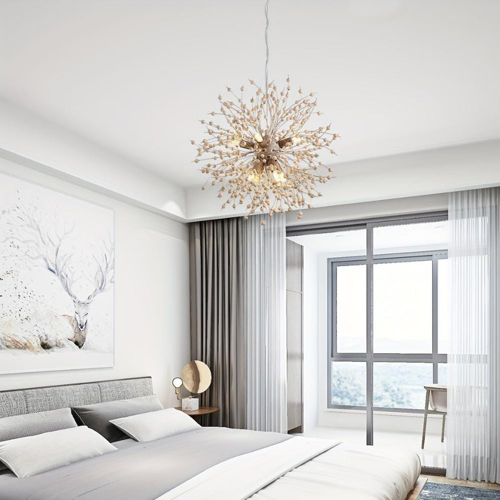 8-Light Wood Sputnik Chandelier | Modern Chandelier