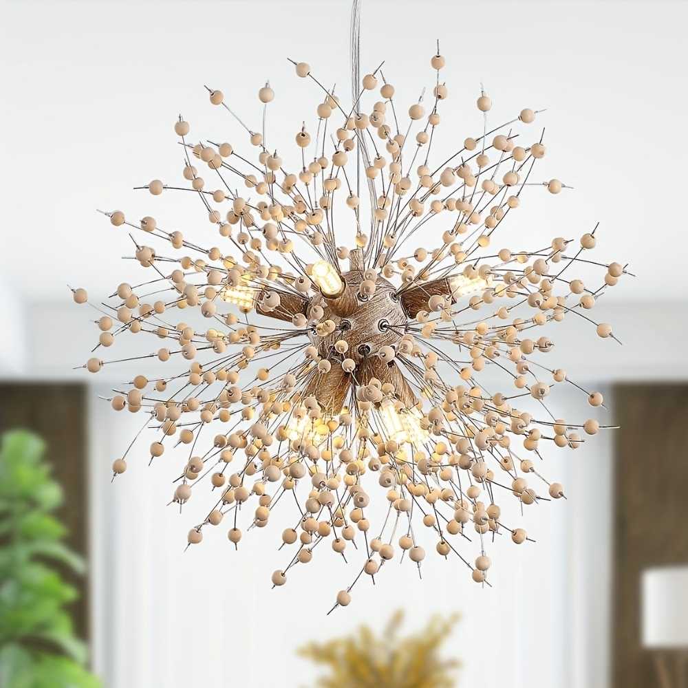 8-Light Wood Sputnik Chandelier Modern Chandelier