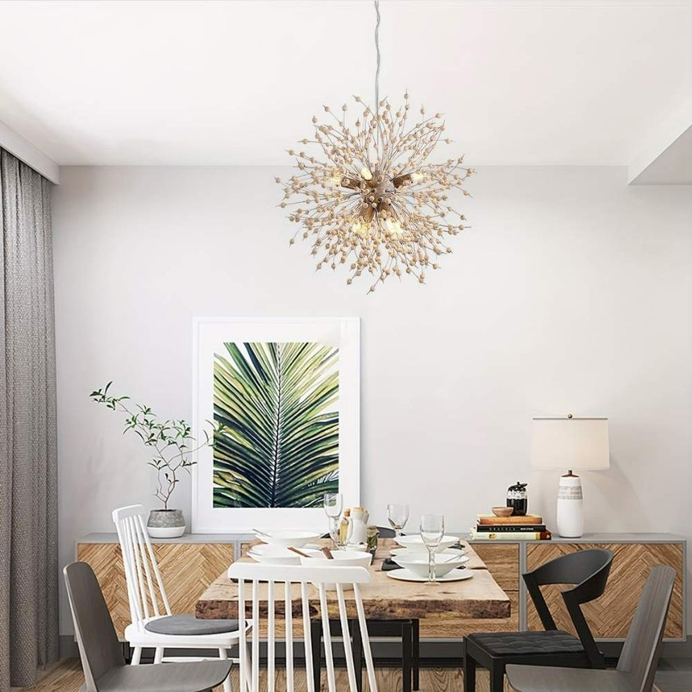 8-Light Wood Sputnik Chandelier | Modern Chandelier