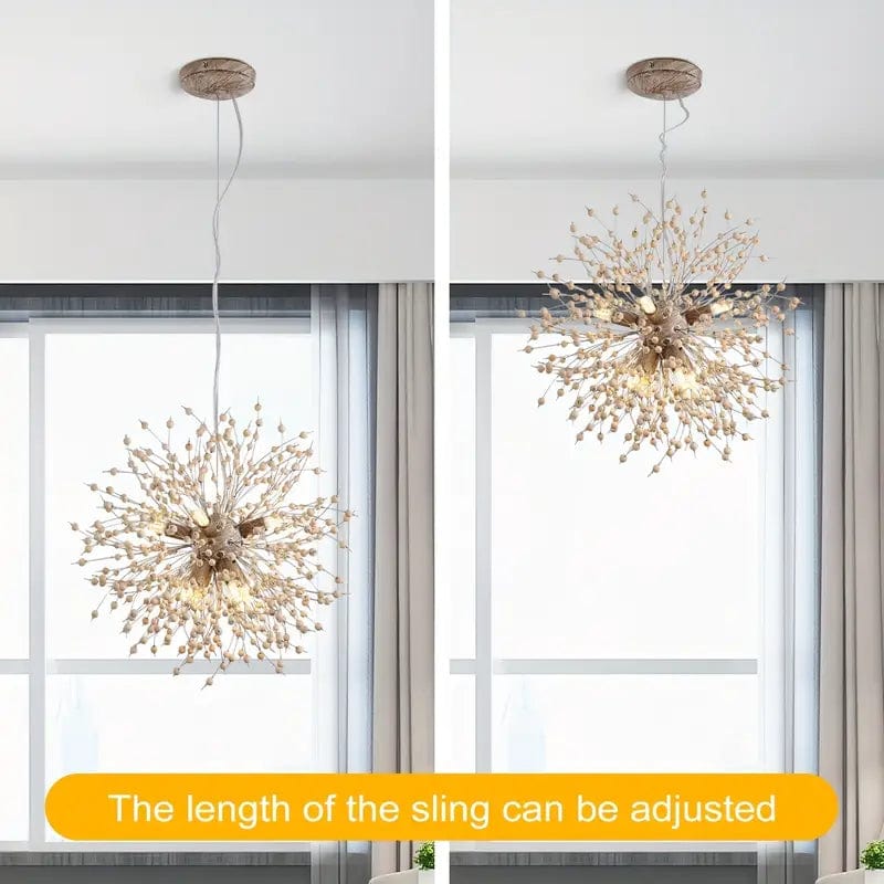 8-Light Wood Sputnik Chandelier Modern Chandelier