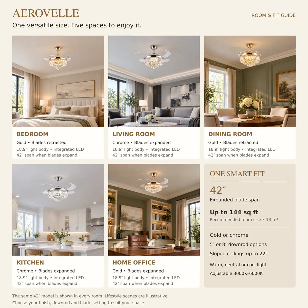 Aerovelle Crystal Ceiling Fan Chandelier Modern Chandelier