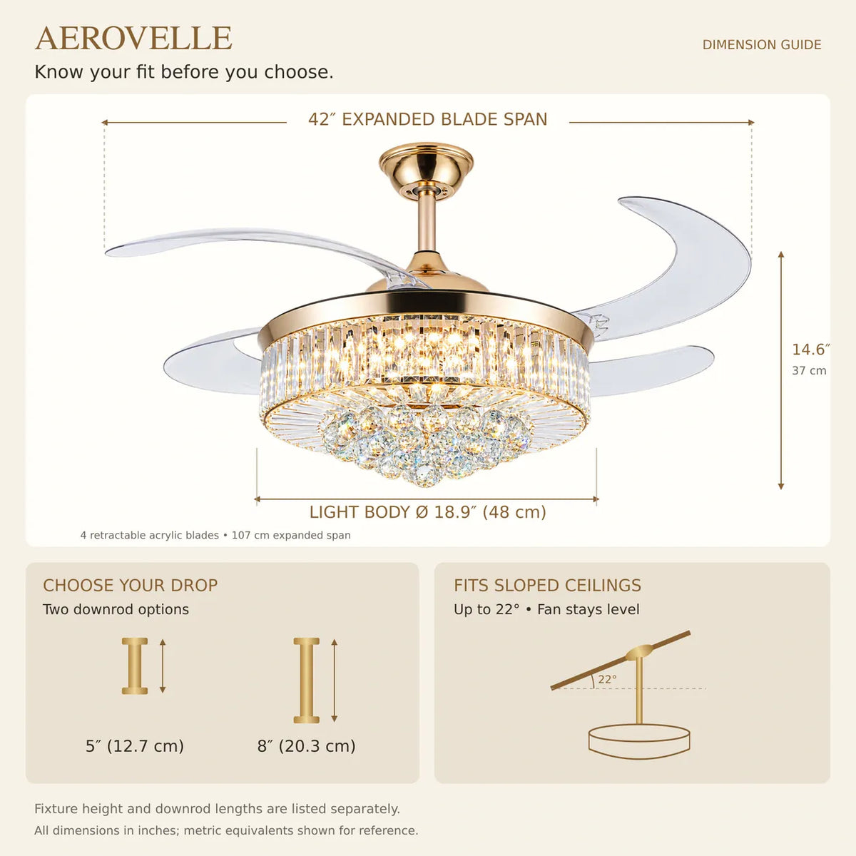 Aerovelle Crystal Ceiling Fan Chandelier Modern Chandelier