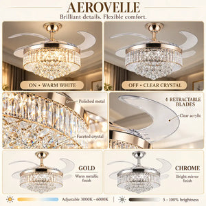 Aerovelle Crystal Ceiling Fan Chandelier Modern Chandelier