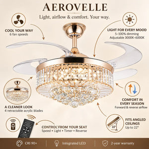 Aerovelle Crystal Ceiling Fan Chandelier Modern Chandelier
