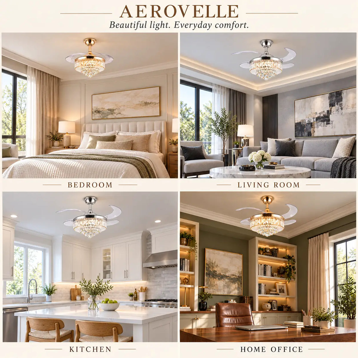 Aerovelle Crystal Ceiling Fan Chandelier Modern Chandelier