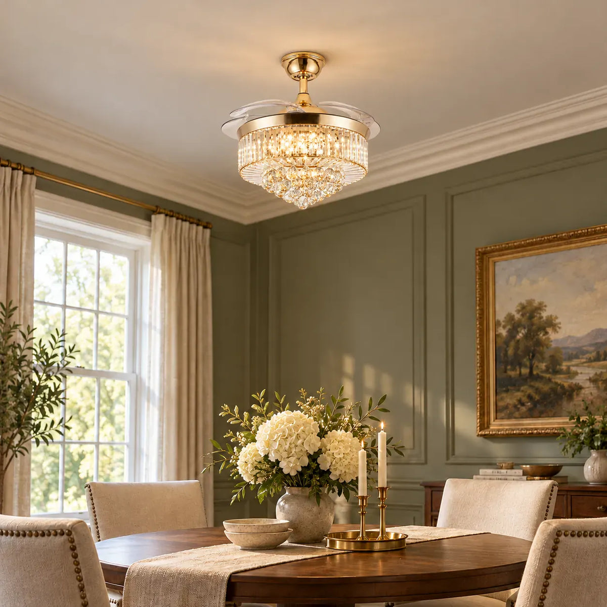 Aerovelle Crystal Ceiling Fan Chandelier Gold Modern Chandelier