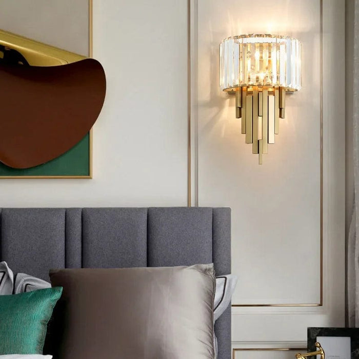Alaia Modern Crystal Wall Sconce stainless gold geometric living room