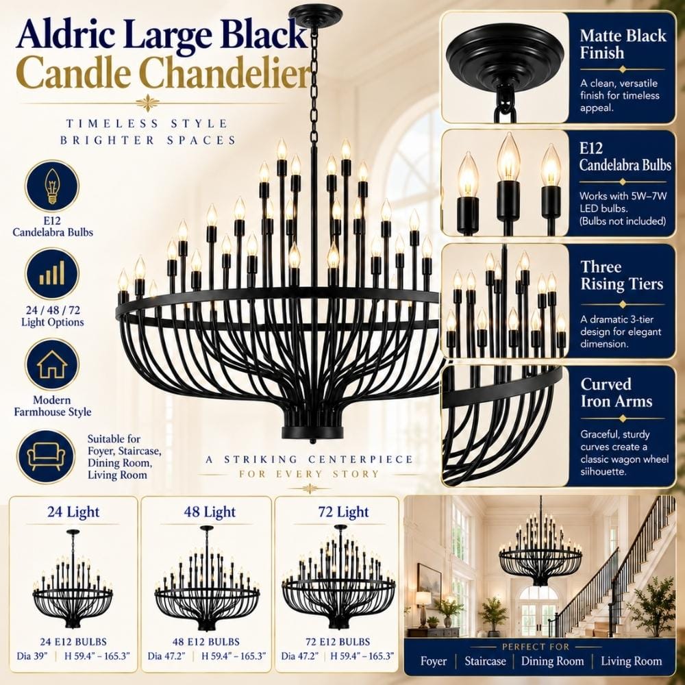 Aldric Large Black Candle Chandelier Modern Chandelier