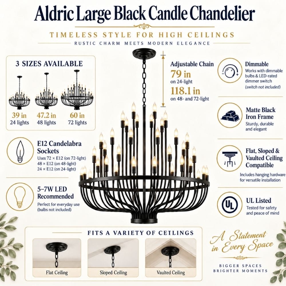 Aldric Large Black Candle Chandelier Modern Chandelier