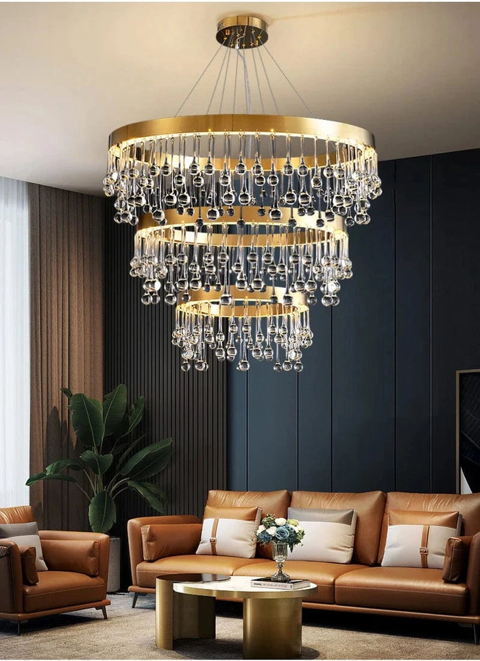 Alvin Gold Ring Chandelier in triple-ring linear configuration