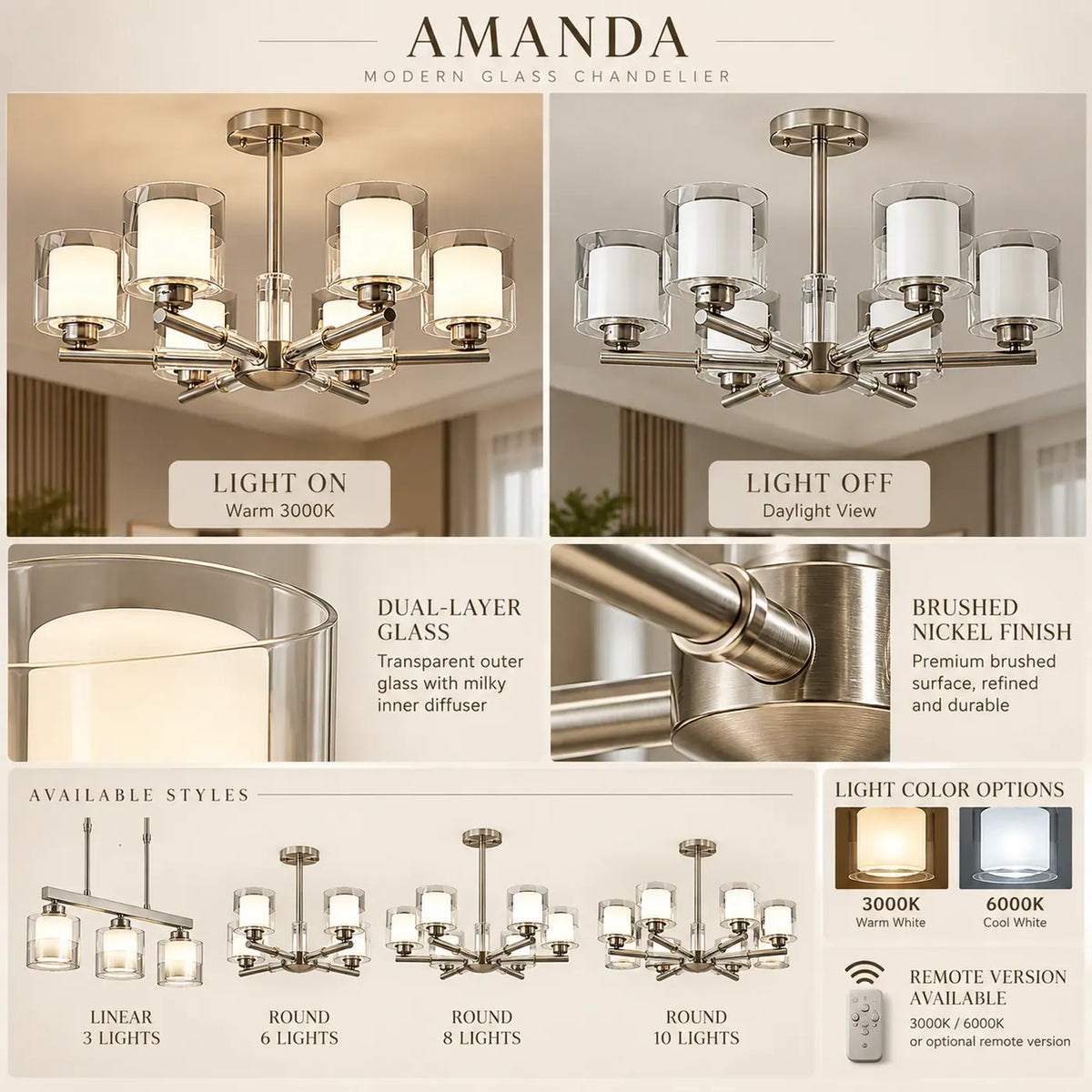 Amanda Modern Silver Chandelier Modern Chandelier