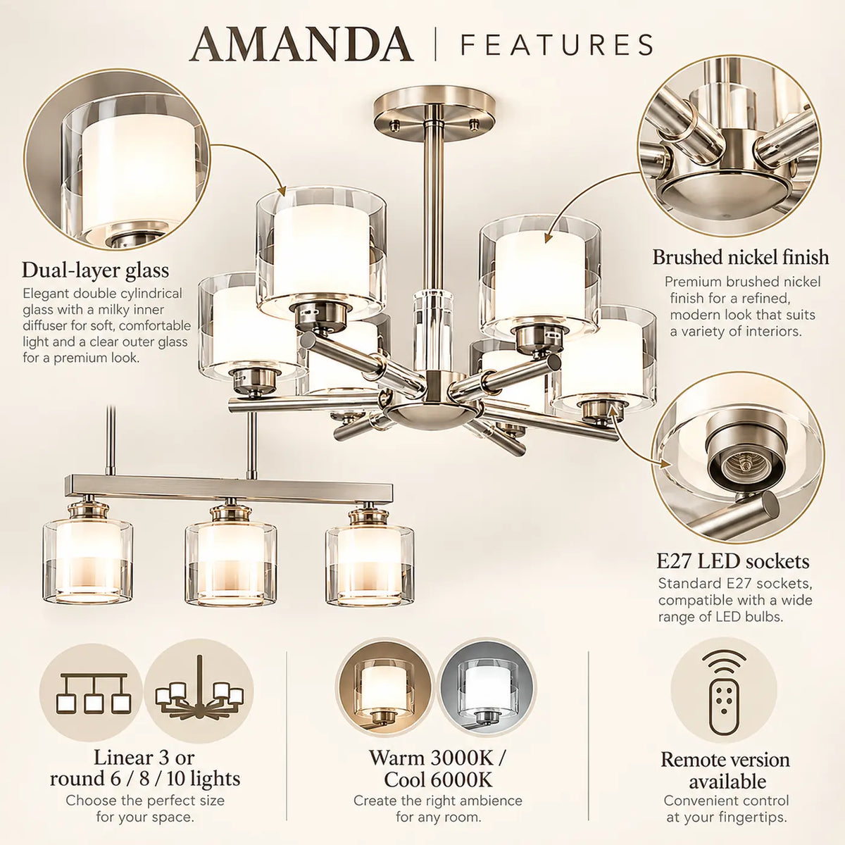 Amanda Modern Silver Chandelier Modern Chandelier