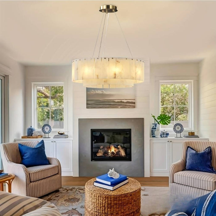 Angie Alabaster Round Chandelier with natural alabaster diffusion