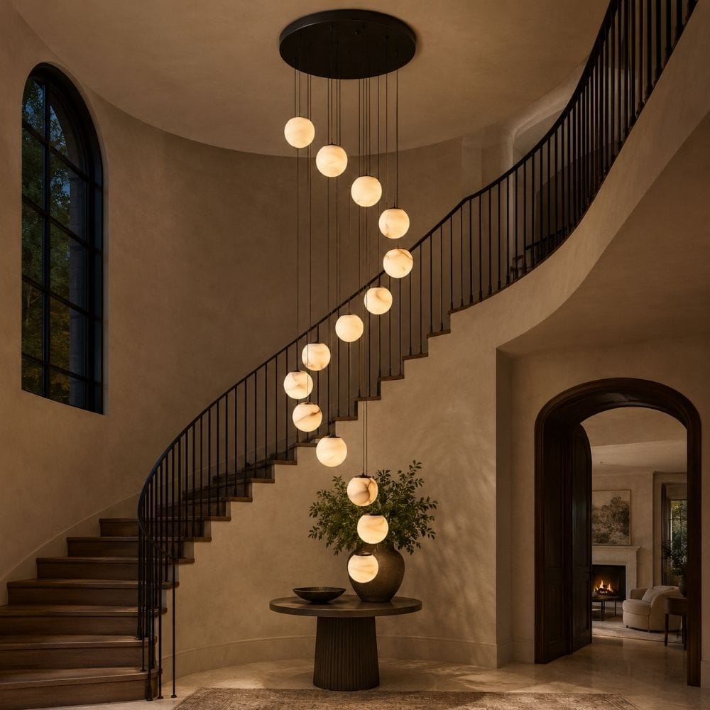 Anne Staircase Alabaster Chandelier Black Modern Chandelier