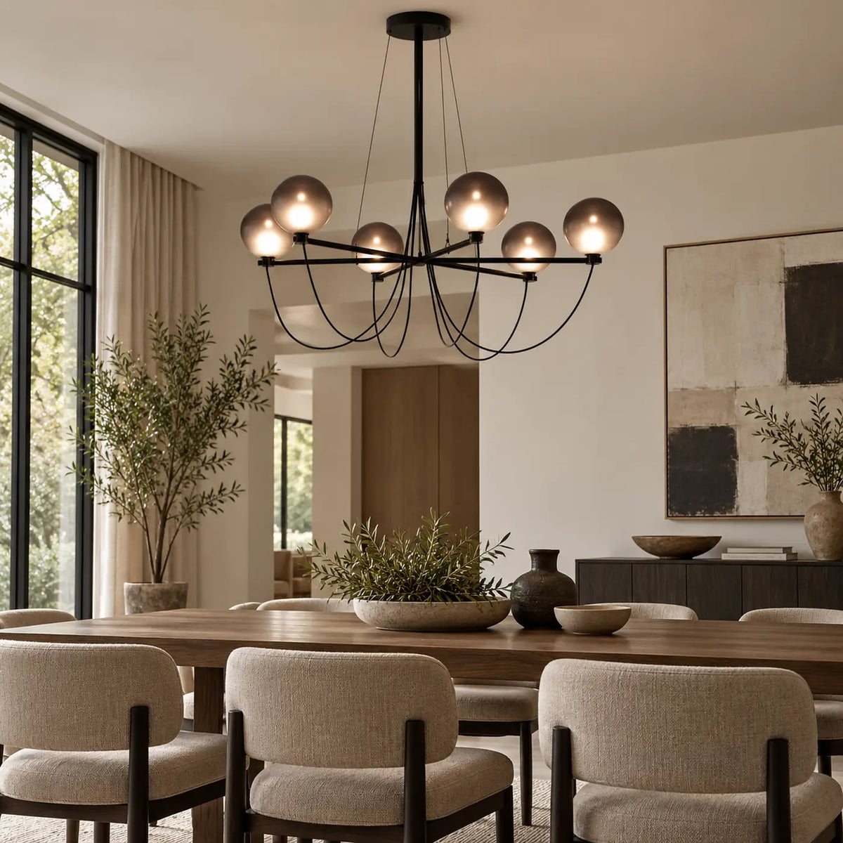 Arc Modern Black Chandelier Cool White 6000K Modern Chandelier