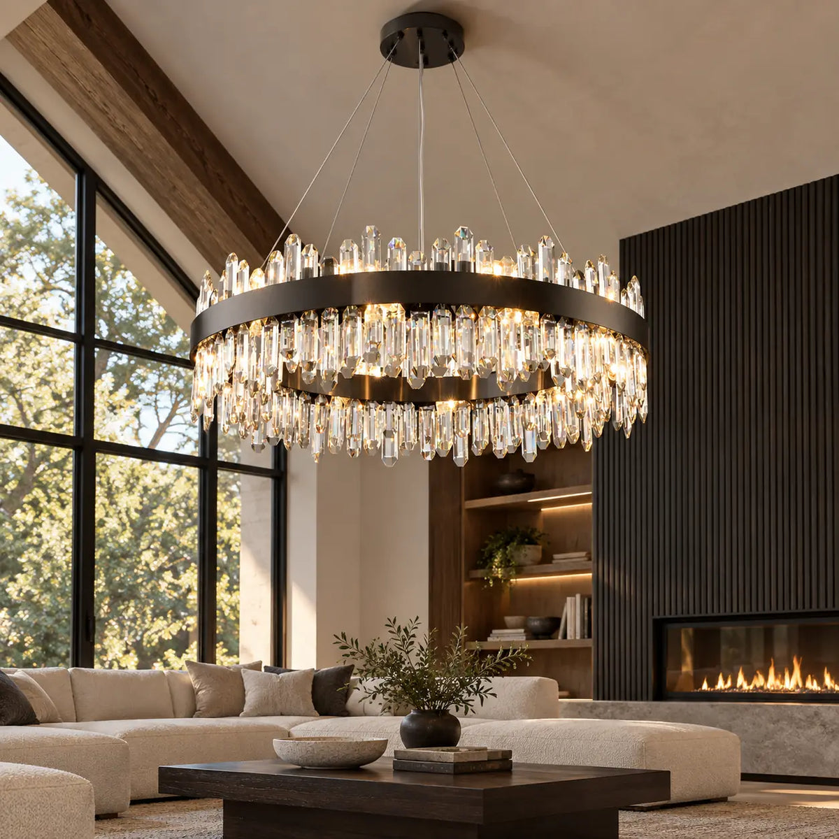 Aubrey Luxury Crystal Chandelier Black / Round 23.62" (60 cm) / Warm White 3000K Modern Chandelier