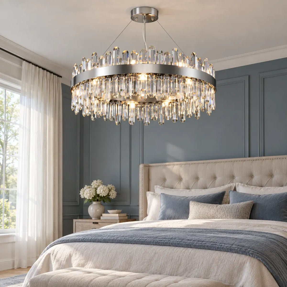 Aubrey Luxury Crystal Chandelier Silver / Round 23.62" (60 cm) / Warm White 3000K Modern Chandelier