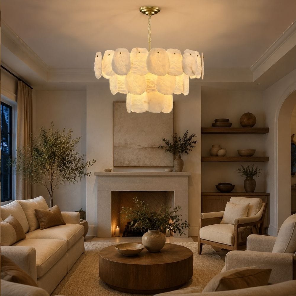 Aurelia Natural Alabaster Chandelier D32" 3Tier Modern Chandelier