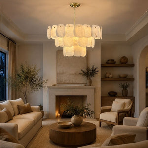 Aurelia Natural Alabaster Chandelier D32" 3Tier Modern Chandelier