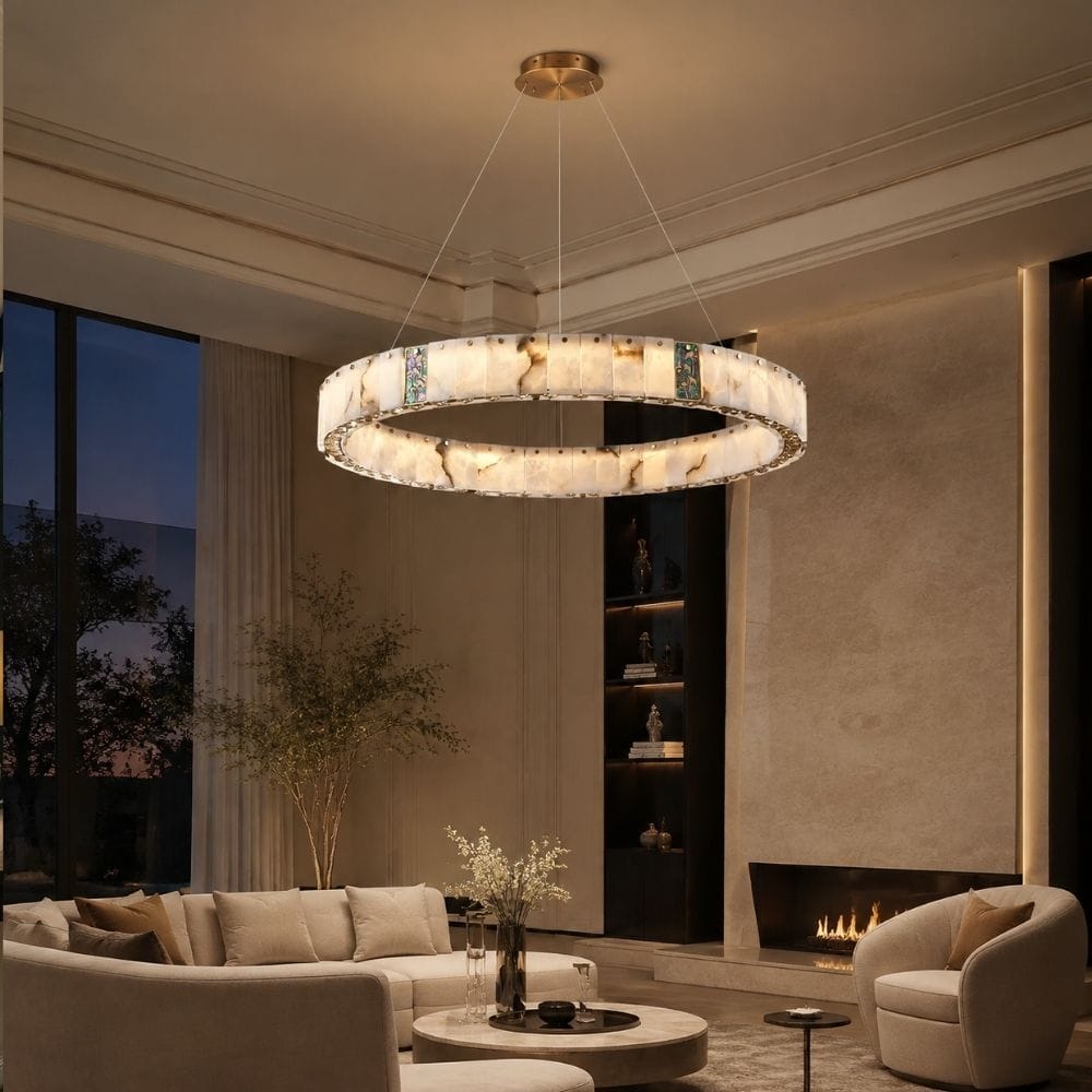 Aurelle Contemporary Round Chandelier Marble D 40cm / Warm Light 2700K Modern Chandelier