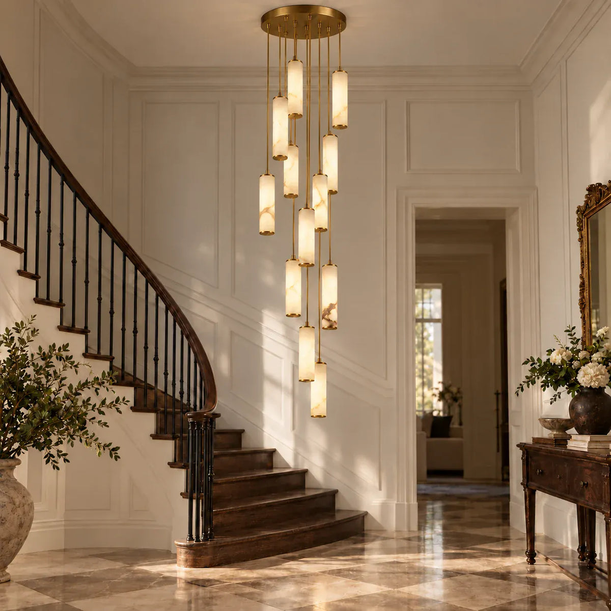 Avenoire Cascading Alabaster Stairwell Chandelier 12 / Warm Light 2700K Modern Chandelier