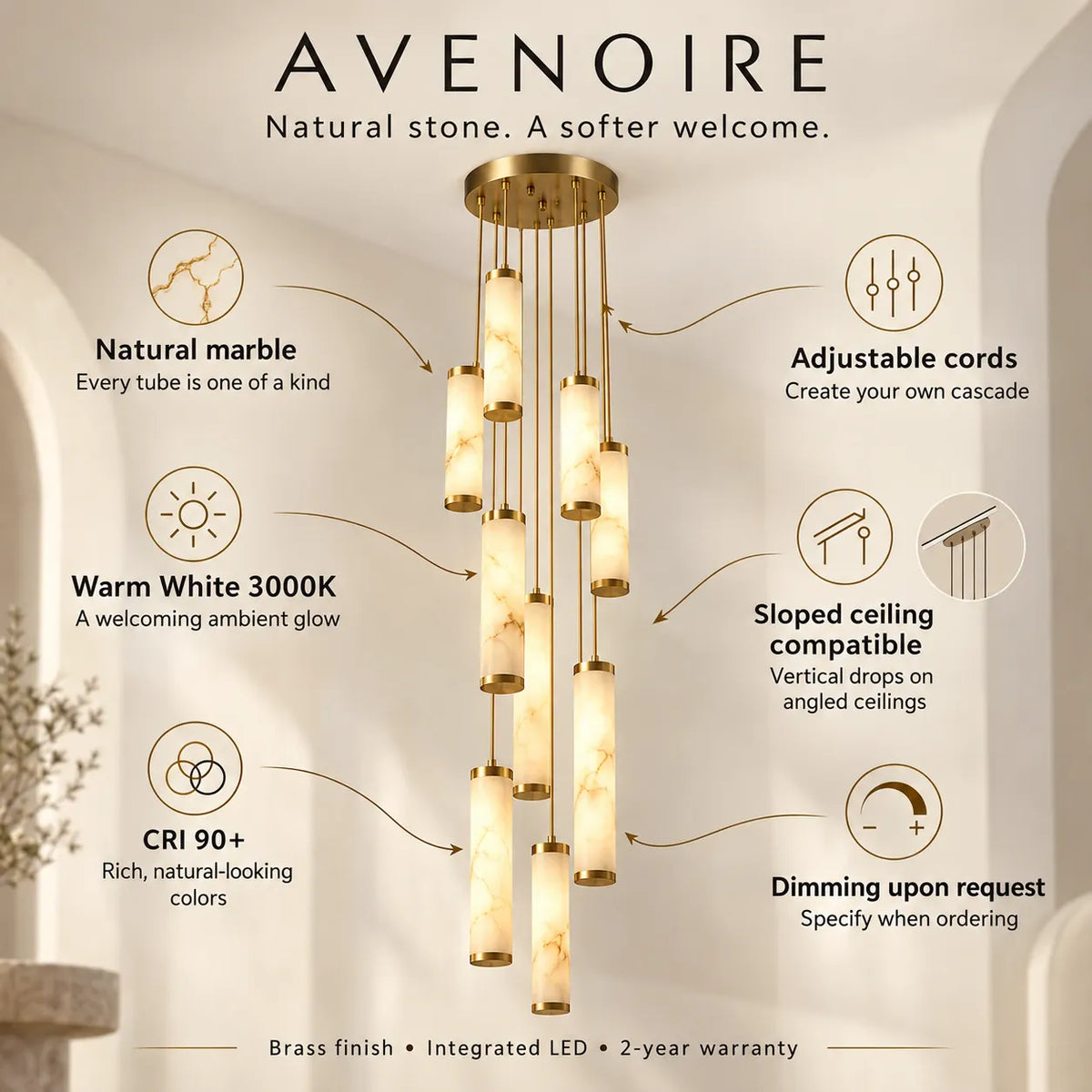Avenoire Cascading Alabaster Stairwell Chandelier Modern Chandelier