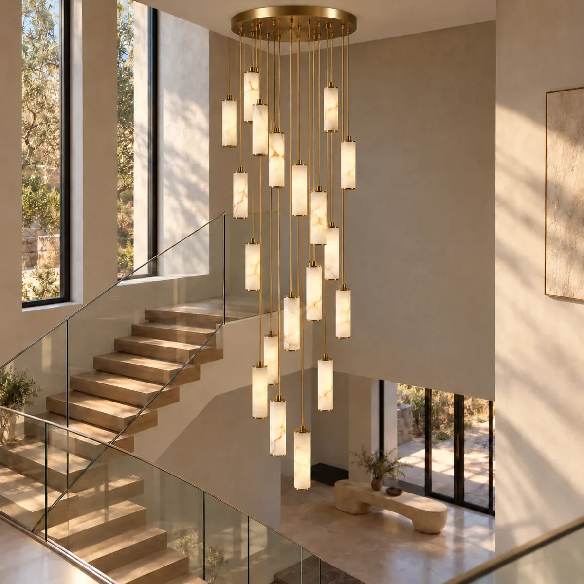 Avenoire Cascading Alabaster Stairwell Chandelier Modern Chandelier