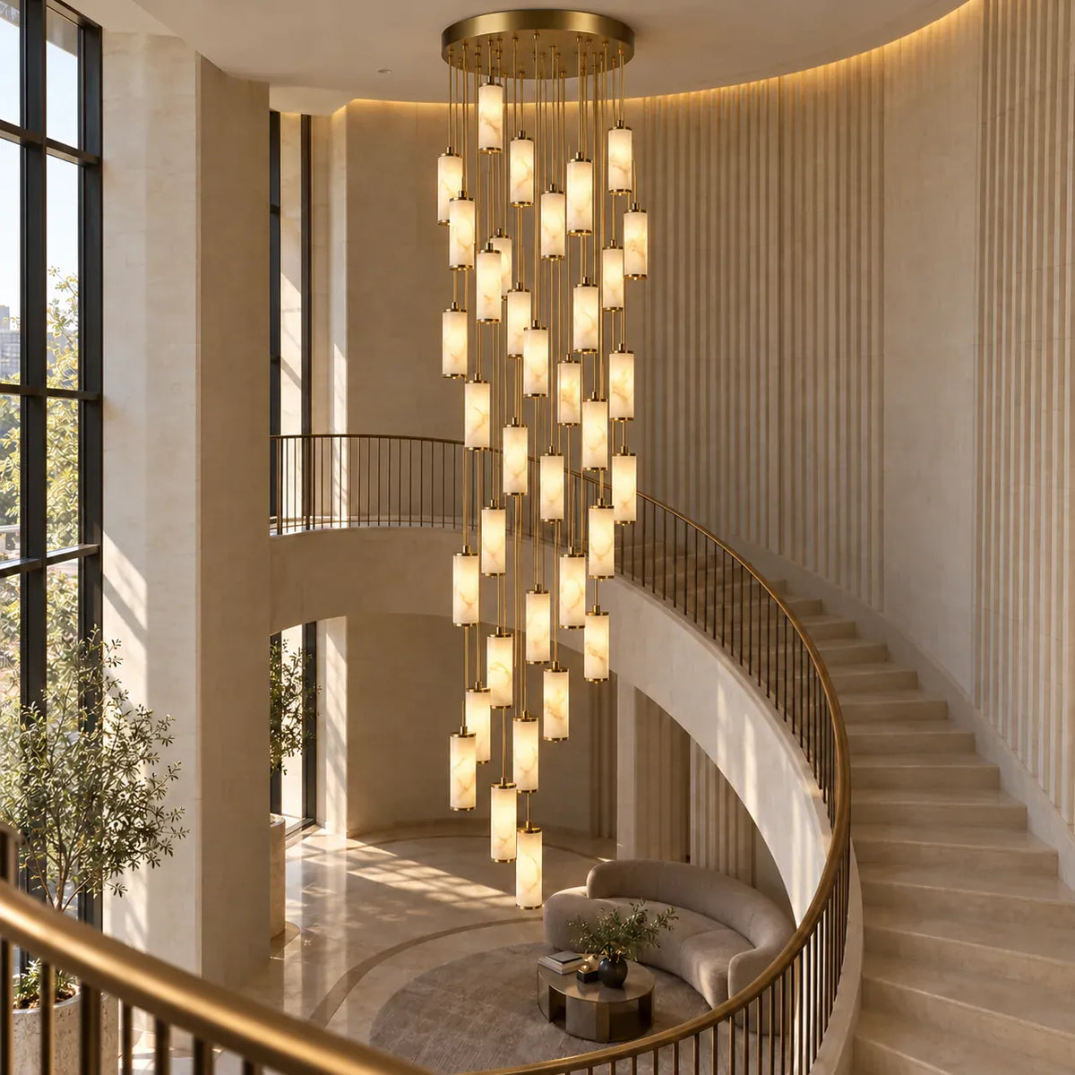 Avenoire Cascading Alabaster Stairwell Chandelier 35 / Warm Light 2700K Modern Chandelier
