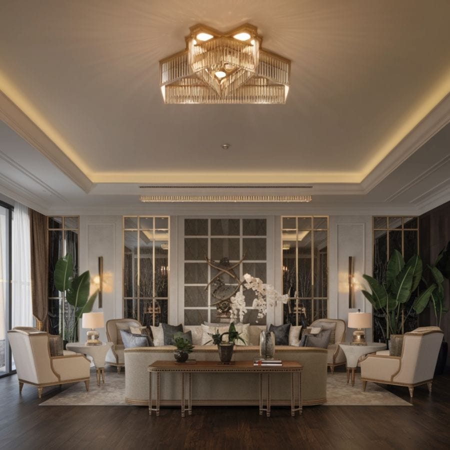 Living room before the custom chandelier was installed