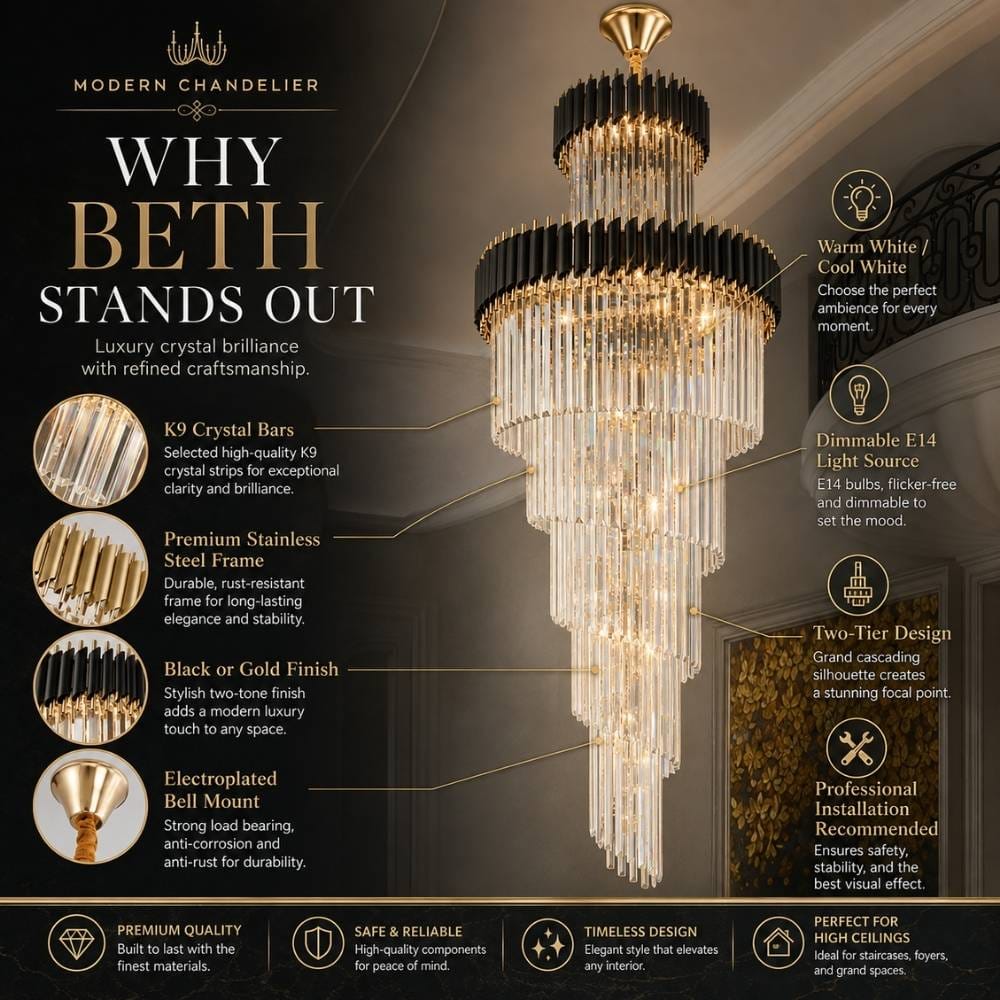Beth Extra Large Crystal Chandelier Modern Chandelier