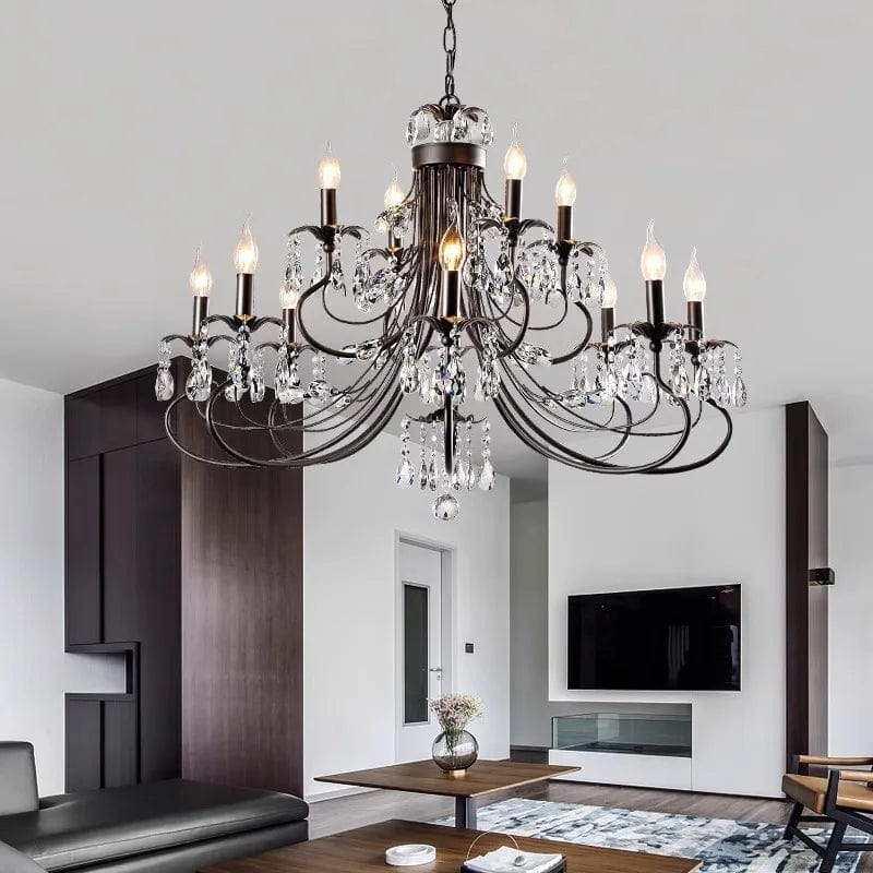 Black Wrought Iron Chandelier 12 / Warm White Modern Chandelier