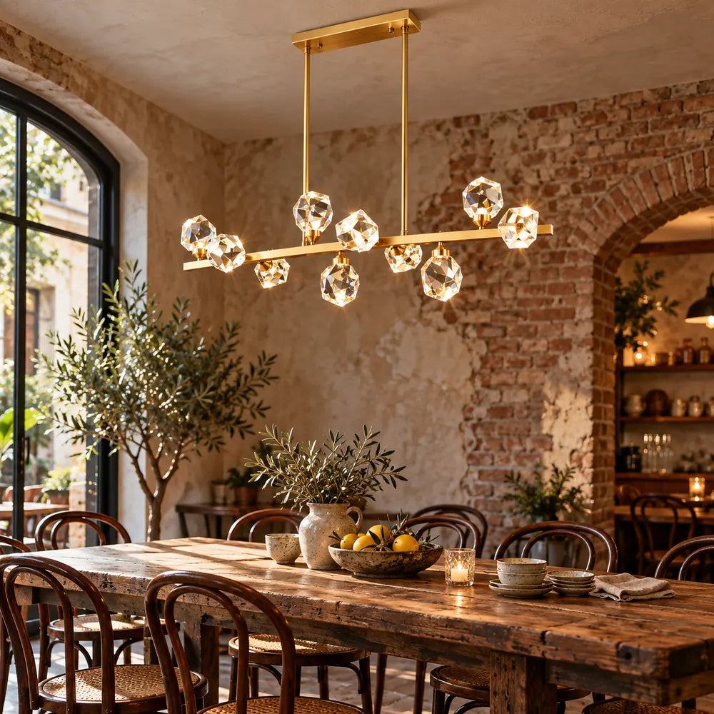 Bosty Crystal Linear Dining Room Chandelier Gold / L37.40" (95 cm) / Warm Light 3000K Modern Chandelier