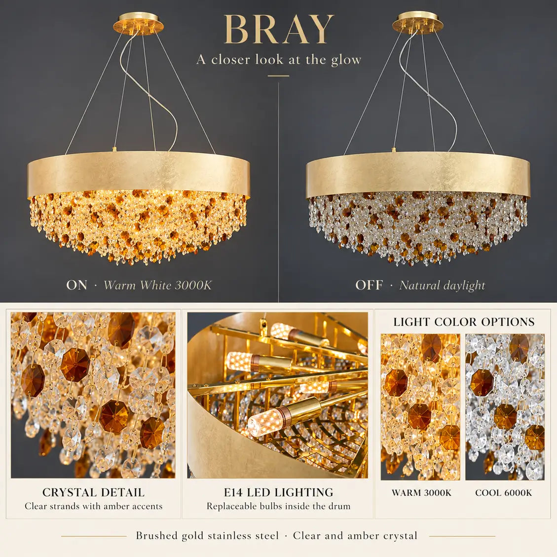 Bray Modern Gold Crystal Chandelier Modern Chandelier