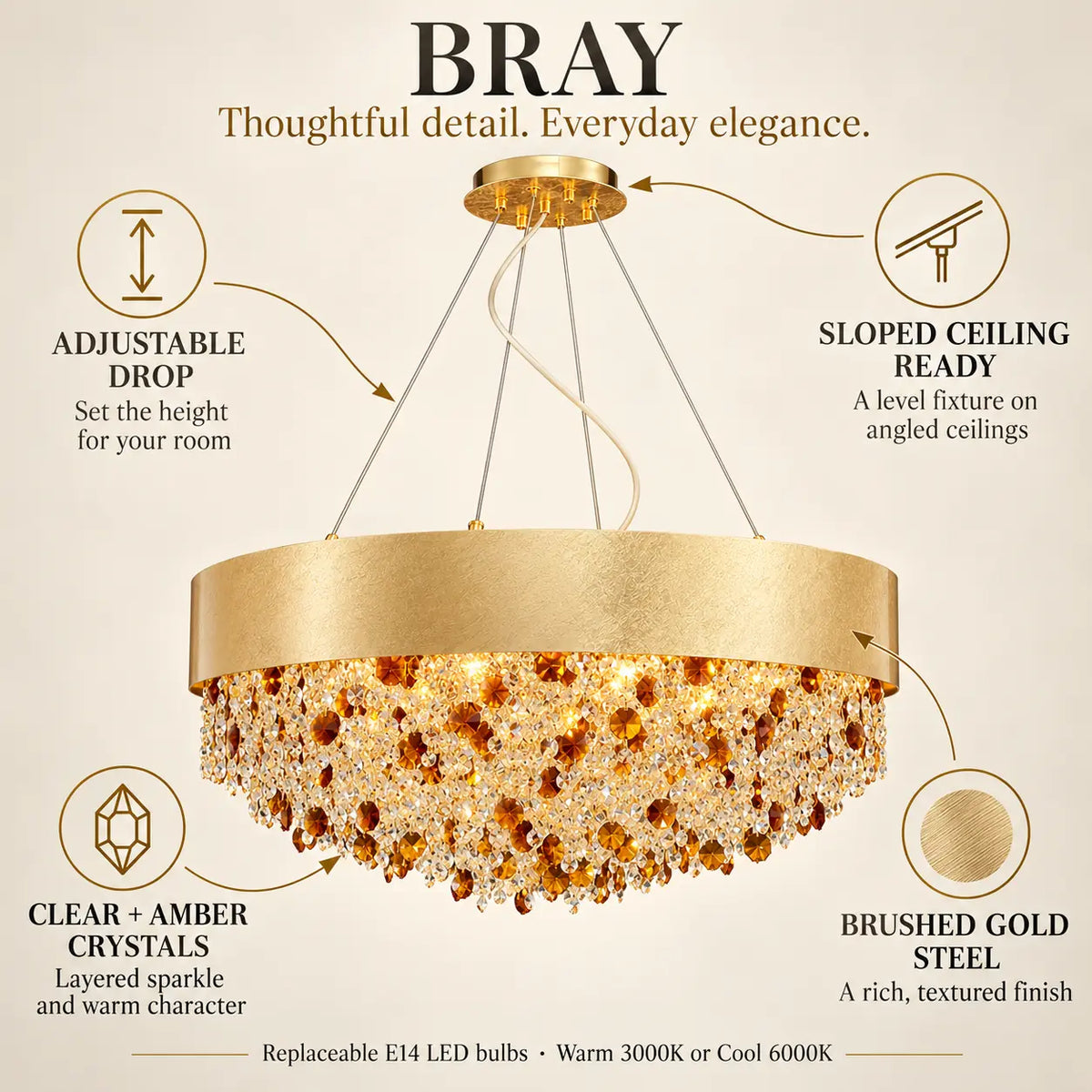 Bray Modern Gold Crystal Chandelier Modern Chandelier