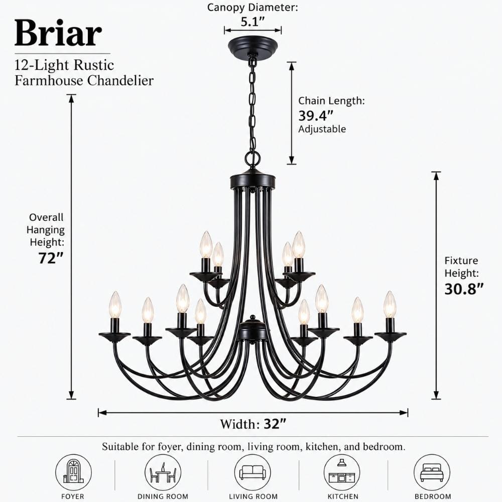 Briar 12-Light Rustic Farmhouse Chandelier Modern Chandelier