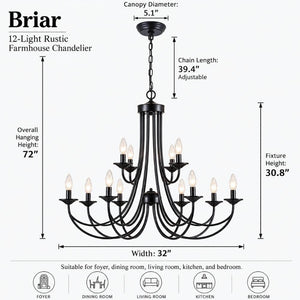 Briar 12-Light Rustic Farmhouse Chandelier Modern Chandelier
