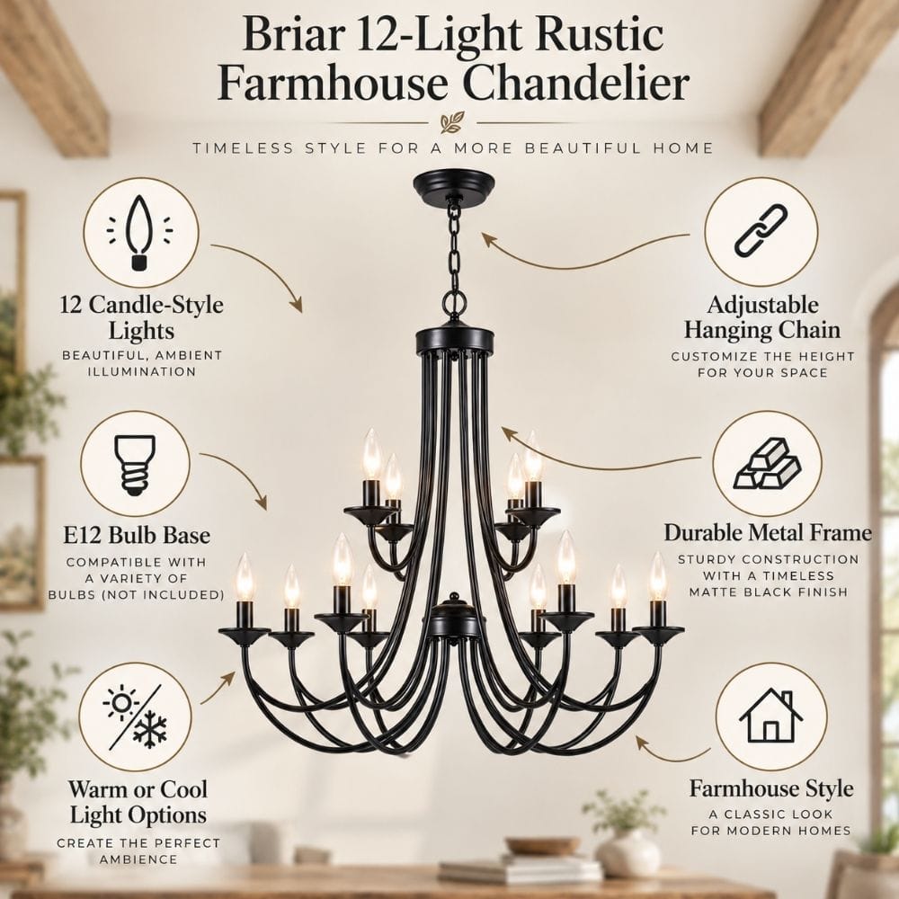 Briar 12-Light Rustic Farmhouse Chandelier Modern Chandelier