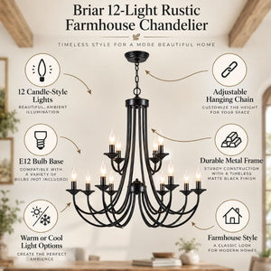 Briar 12-Light Rustic Farmhouse Chandelier Modern Chandelier