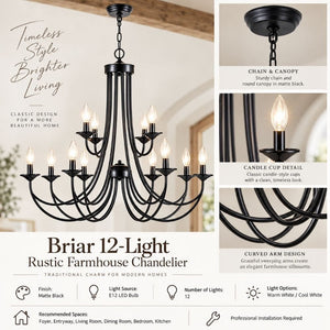 Briar 12-Light Rustic Farmhouse Chandelier Modern Chandelier