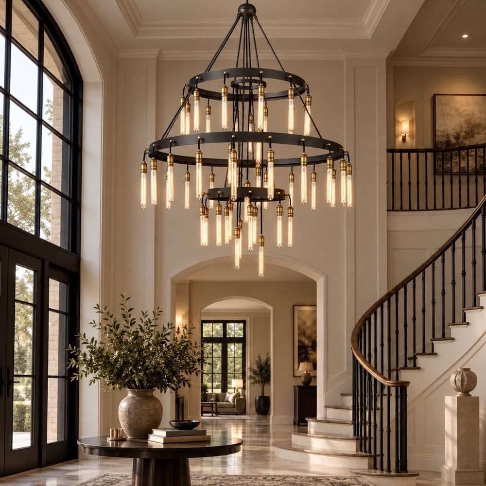 Caelmont Tiered Industrial Chandelier Black / 38 / Warm Light 3000K Modern Chandelier