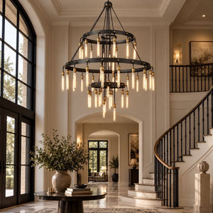 Caelmont Tiered Industrial Chandelier Black / 38 / Warm Light 3000K Modern Chandelier