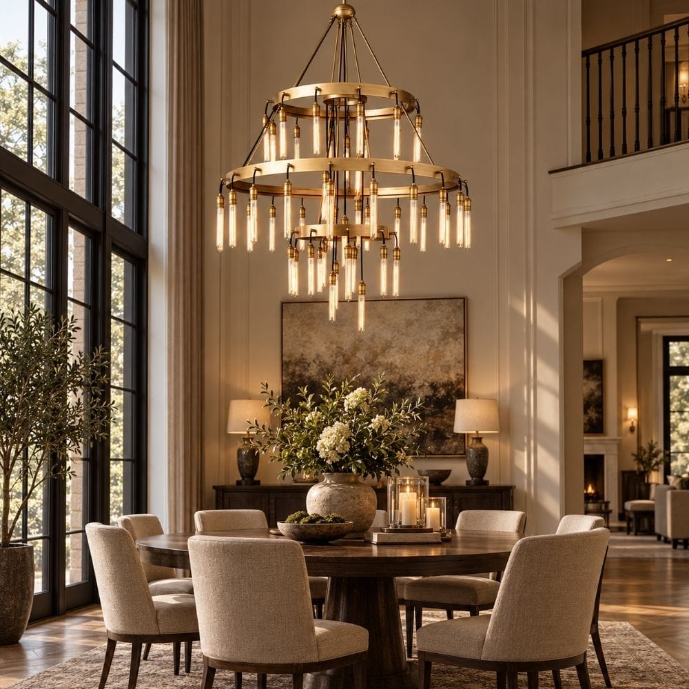 Caelmont Tiered Industrial Chandelier Brass / 38 / Warm Light 3000K Modern Chandelier