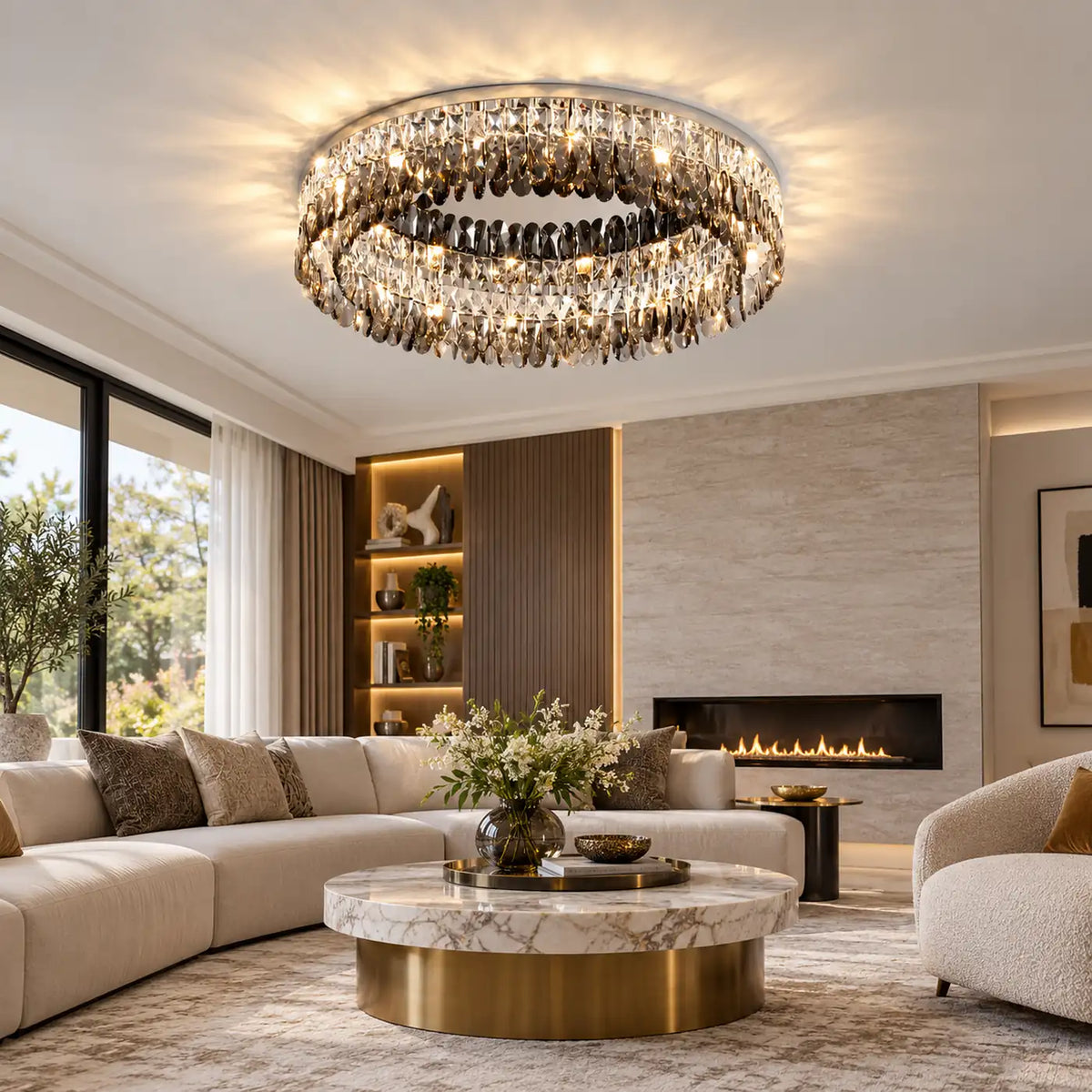 Cara Crystal Flush Mount Chandelier 19.69" (50 cm) / Warm White 2700K Modern Chandelier