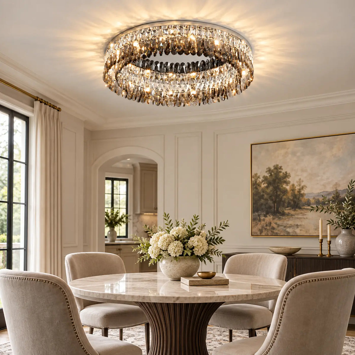 Cara Crystal Flush Mount Chandelier 23.62" (60 cm) / Warm White 2700K Modern Chandelier