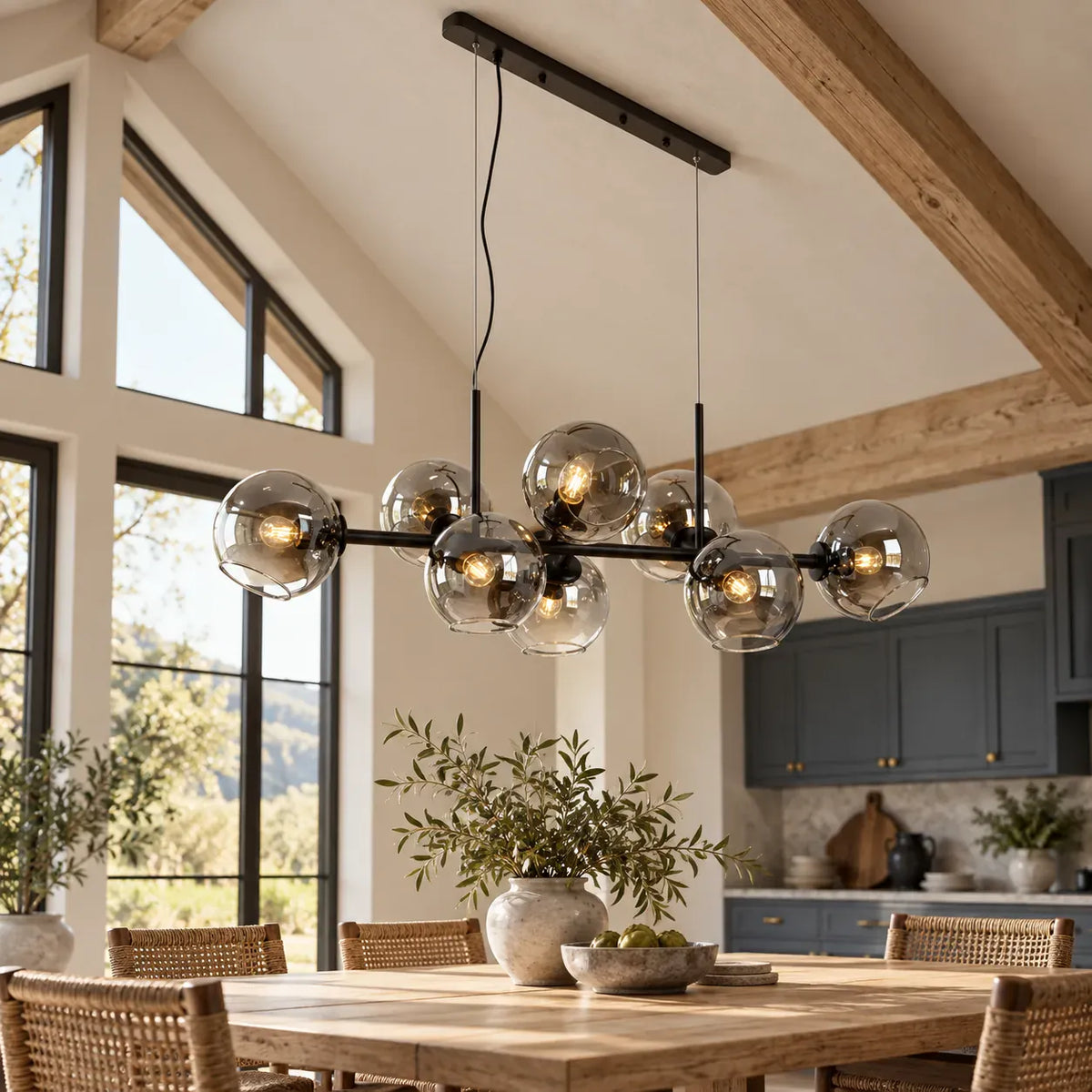Cara Mid-century Globe Chandelier Black / Warm White 3000K / Smoke Modern Chandelier