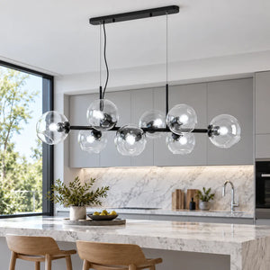 Cara Mid-century Globe Chandelier Black / Warm White 3000K / Transparent Modern Chandelier